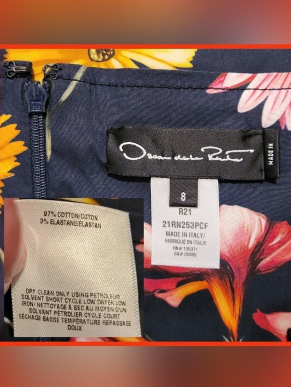 💐Oscar de la Renta💐 - Navy/Multi Floral Sleeveless A-Line Midi Dress - Picture 4 of 16